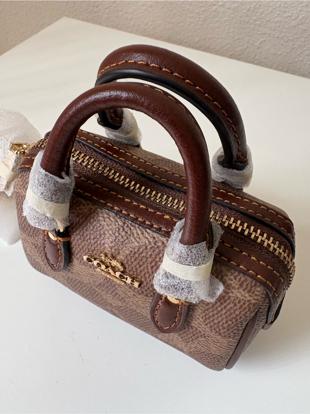 Coach Brown Signature Bag Charm with Dark Brown Trim - Picture 3 of 4